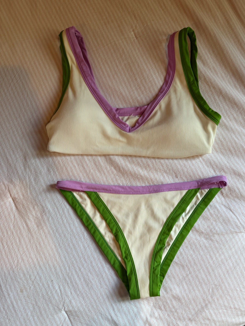 l*space Cream Bikini with Lilac and Green Trim
